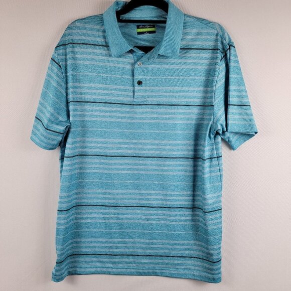 Ben Hogan Performance Polo Shirt Men's M Blue Striped Short Sleeve Stretch Golf - Picture 1 of 7